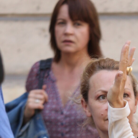 Céline Dion tourne un vidéo clip avenue Kleber à Paris le 8 juillet 2016.