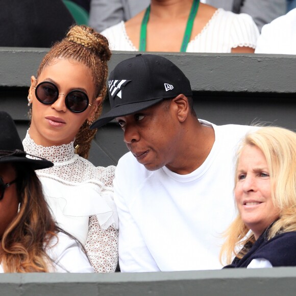 Jay Z  et Beyoncé à la finale dames du tournoi de Wimbledon le 9 juillet 2016. Elle oppose Serena Williams à Angelique Kerber.