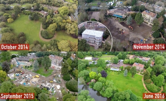 Vue aérienne de la propriété rénovée de George et Amal Clooney à Sonning Eye, au bord de la Tamise, le 9 juillet 2016.