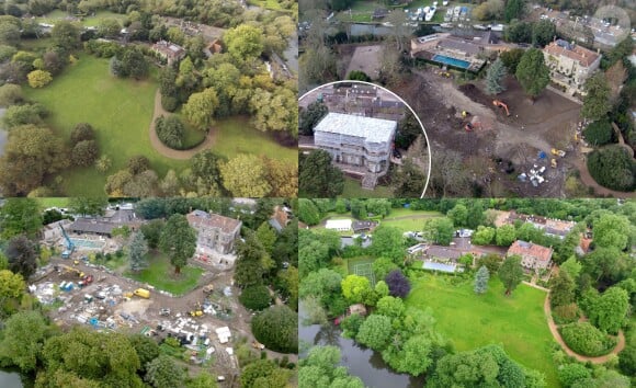Vue aérienne de la propriété rénovée de George et Amal Clooney à Sonning Eye, au bord de la Tamise, le 9 juillet 2016.