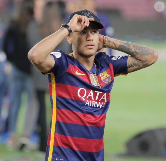 Neymar - FC Barcelone s'est imposé 2-0 face au FC Séville et remporte la Coupe du Roi pour la deuxième année consécutive. Barcelone, le 23 mai 2016.