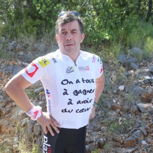 Exclusif - Stéphane Plaza - L'équipe de l'Etape du Coeur 2016 pour le compte de Mécénat Chirurgie Cardiaque sur la Zone Club Tour de France 2016 à la caverne Pont d'Arc, le 15 juillet 2016. Mécénat Chirurgie Cardiaque Enfants du Monde permet à des enfants souffrant de malformations cardiaques de venir en France et d'être opérés lorsqu'ils ne peuvent être soignés dans leur pays d'origine par manque de moyens financiers et techniques. © CVS/Bestimage