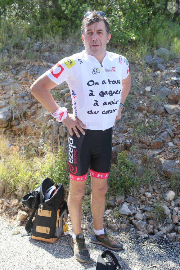 Exclusif - Stéphane Plaza - L'équipe de l'Etape du Coeur 2016 pour le compte de Mécénat Chirurgie Cardiaque sur la Zone Club Tour de France 2016 à la caverne Pont d'Arc, le 15 juillet 2016. Mécénat Chirurgie Cardiaque Enfants du Monde permet à des enfants souffrant de malformations cardiaques de venir en France et d'être opérés lorsqu'ils ne peuvent être soignés dans leur pays d'origine par manque de moyens financiers et techniques. © CVS/Bestimage