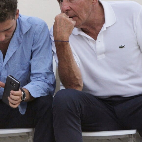 Exclusif - Patrick Poivre d'Arvor et son fils François Chazal au concert de Johnny Hallyday au Vélodrome à Arcachon. Le 19 juillet 2016 © Patrick Bernard-Thibaud Moritz / Bestimage