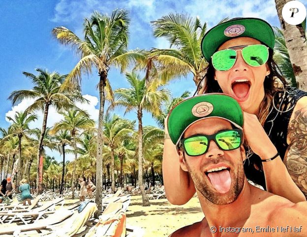 Emilie Nef Naf et son nouveau chéri Bruno Cerella à Playa del Carmen au Mexique, juillet 2016.