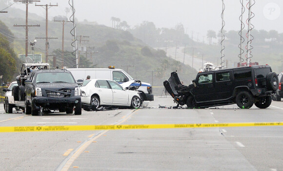 La scène de l'accident de voiture de Bruce Jenner à Malibu, Los Angeles. Le 7 février 2015.