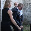Kimi Räikkönen quitte l'abbaye cistercienne de San Galgano avec son fils Robin dans les bras après son mariage avec Minttu Virtanen, le 7 août 2016 dans la province de Sienne, en Toscane. Photo by Claudio Giovannini/Ansa/ABACAPRESS.COM