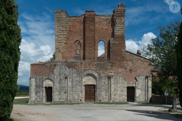 Vue de l'abbaye de San Galgano dans la province de Sienne en Toscane le 5 août 2016, à deux jours du mariage de Kimi Räikkönen et Minttu Virtanen.