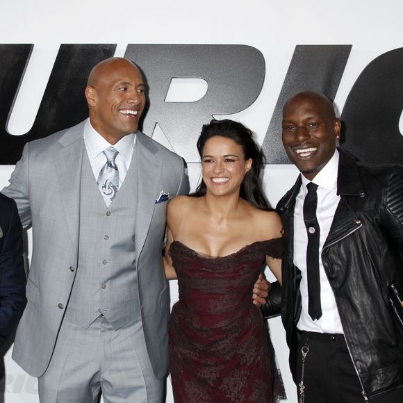 Ludacris, Dwayne Johnson, Tyrese Gibson, Michelle Rodriguez lors de l'avant-première du film "Fast and Furious 7" à Hollywood, le 1 avril 2015.