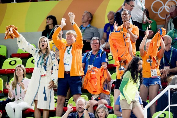 Le roi Willem Alexander, la reine Maxima, et leurs filles les princesses Amalia, Alexia et Ariane - La famille royale des Pays-Bas lors de la finale femmes de gymnastique artistique durant les Jeux Olympiques (JO) 2016 de Rio de Janeiro. Le 15 août 2016 15/08/2016 - Rio de Janeiro