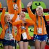 Les princesses Amalia, Alexia et Ariane - La famille royale des Pays-Bas lors de la finale femmes de gymnastique artistique durant les Jeux Olympiques (JO) 2016 de Rio de Janeiro. Le 15 août 2016 15/08/2016 - Rio de Janeiro