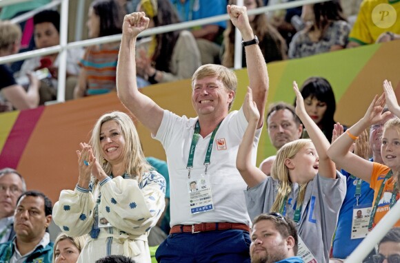 Le roi Willem Alexander et la reine Maxima - La famille royale des Pays-Bas lors de la finale femmes de gymnastique artistique durant les Jeux Olympiques (JO) 2016 de Rio de Janeiro. Le 15 août 2016 15/08/2016 - Rio de Janeiro