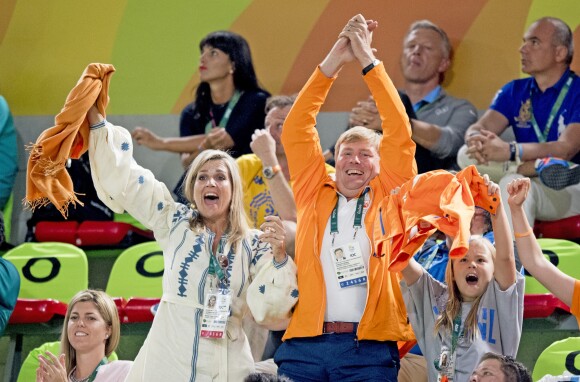 Le roi Willem Alexander, la reine Maxima et leur fille la princesse Ariane - La famille royale des Pays-Bas lors de la finale femmes de gymnastique artistique durant les Jeux Olympiques (JO) 2016 de Rio de Janeiro. Le 15 août 2016 15/08/2016 - Rio de Janeiro