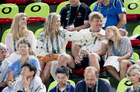 Le roi Willem Alexander, la reine Maxima et leur fille la princesse Ariane - La famille royale des Pays-Bas lors de la finale femmes de gymnastique artistique durant les Jeux Olympiques (JO) 2016 de Rio de Janeiro. Le 15 août 2016 15/08/2016 - Rio de Janeiro