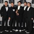 Les membres des *NSYNC JC Chasez, Lance Bass, Justin Timberlake, Chris Kirkpatrick et Joey Fatone aux MTV Video Music Awards 2013 à Brooklyn. Août 2013.