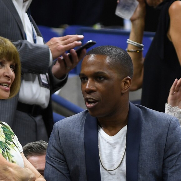 Anna Wintour et Leslie Odom Jr. lors de la cérémonie d'ouverture de l'US Open 2016 au USTA Billie Jean King National Tennis Center à Flushing Meadow, New York City, New York, Etats-Unis, le 29 août 2016.
