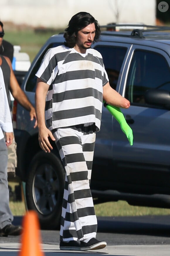 Exclusif - Adam Driver en prisonnier, sur le tournage du film "Logan Lucky" à Atlanta, le 29 août 2016