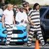 Exclusif - Daniel Craig, blond platine et habillé en prisonnier, sur le tournage du film "Logan Lucky" à Atlanta, le 29 août 2016