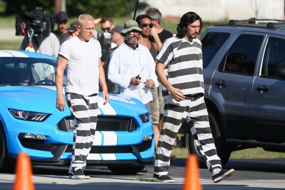 Exclusif - Daniel Craig, blond platine et habillé en prisonnier, sur le tournage du film "Logan Lucky" à Atlanta, le 29 août 2016