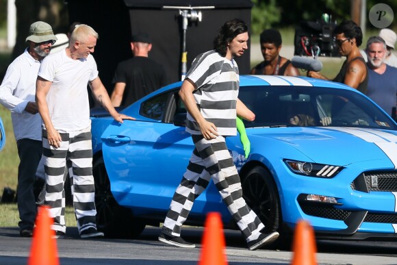 Exclusif - Adam Driver en prisonnier, sur le tournage du film "Logan Lucky" à Atlanta, le 29 août 2016