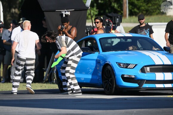 Exclusif - Adam Driver en prisonnier, sur le tournage du film "Logan Lucky" à Atlanta, le 29 août 2016