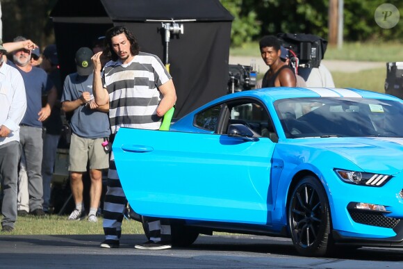 Exclusif - Adam Driver en prisonnier, sur le tournage du film "Logan Lucky" à Atlanta, le 29 août 2016