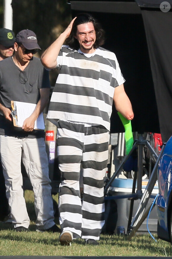 Exclusif - Adam Driver en prisonnier, sur le tournage du film "Logan Lucky" à Atlanta, le 29 août 2016