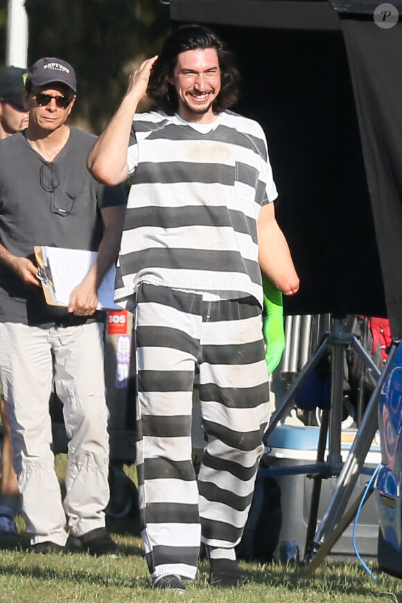 Exclusif - Adam Driver en prisonnier, sur le tournage du film "Logan Lucky" à Atlanta, le 29 août 2016