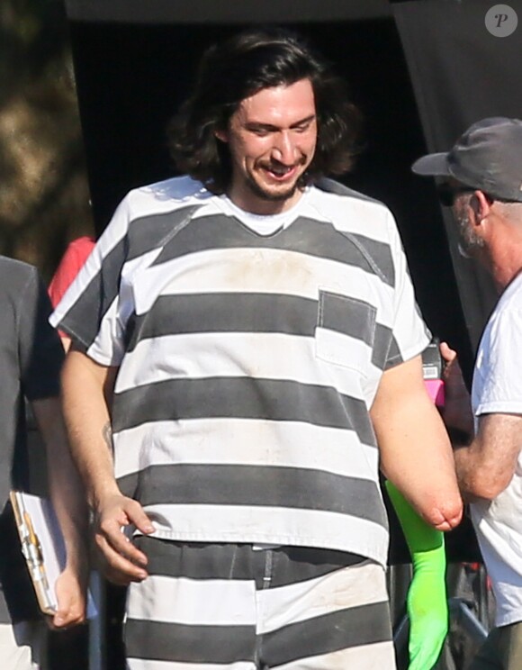 Exclusif - Adam Driver en prisonnier, sur le tournage du film "Logan Lucky" à Atlanta, le 29 août 2016