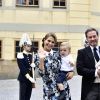 La princesse Madeleine de Suède, Chris O'Neill et leurs enfants le prince Nicolas et la princesse Leonore au baptême du prince Alexander de Suède au palais Drottningholm à Stockholm le 9 septembre 2016