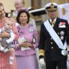 La princesse Victoria de Suède et son fils le prince Oscar au baptême du prince Alexander de Suède au palais Drottningholm à Stockholm le 9 septembre 2016