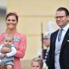 La princesse Victoria, le prince Daniel de Suède, leur fils le prince Oscar et leur fille la princesse Estelle au baptême du prince Alexander de Suède, dont la princesse héritière est l'une des marraines, au palais Drottningholm à Stockholm le 9 septembre 2016.