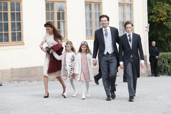 Patrick Sommerlath, sa femme Maline et leurs enfants au baptême du prince Alexander de Suède au palais Drottningholm à Stockholm le 9 septembre 2016