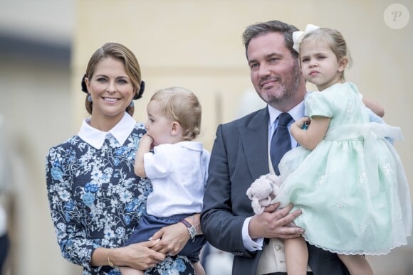 La princesse Madeleine, le prince Nicolas, Christopher O'Neill et la princesse Leonore au baptême du prince Alexander de Suède au palais Drottningholm à Stockholm le 9 septembre 2016