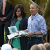 Barack Obama et sa femme Michelle Obama lors de la traditionnelle chasse aux oeufs de Pâques de la Maison Blanche à Washington, le 28 mars 2016