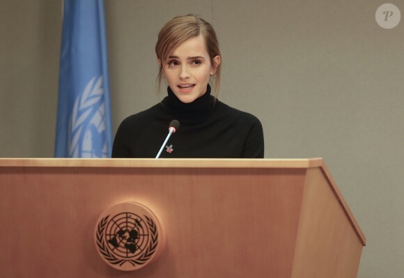Emma Watson participe au lancement de l'initiative HeForShe Impact 10x10x10 à New York le 20 septembre 2016.