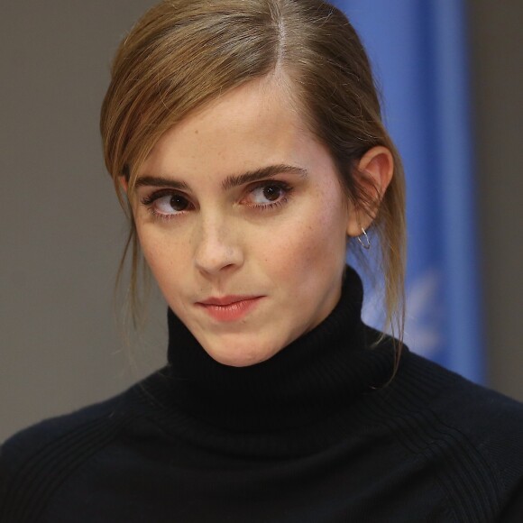 Emma Watson participe au lancement de l'initiative HeForShe Impact 10x10x10 pour l'égalité des femmes et des hommes à New York le 20 septembre 2016.
