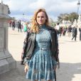Diane Kruger arrive à l'Espace Ephémère au Jardin des Tuileries pour assister au défilé de mode "Elie Saab", habillée d'un perfecto et d'une robe Elie Saab (collection prêt-à-porter automne-hiver 2016). Paris, le 1er octobre 2016. © CVS/Veeren/Bestimage