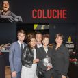 Bruno Julliard, Anne Hidalgo, Véronique Colucci et Fabienne Bilal (commissaire de l'exposition) - Vernissage presse de l'exposition "Coluche" à l'Hôtel de Ville de Paris le 5 octobre 2016. © Pierre Perusseau/Bestimage