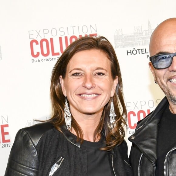 Valérie Santelli (chef de projet de l'exposition) et Pascal Obispo - Vernissage presse de l'exposition "Coluche" à l'Hôtel de Ville de Paris le 5 octobre 2016. © Pierre Perusseau/Bestimage