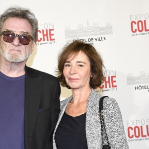 Eddy Mitchell et sa femme Muriel Bailleul - Vernissage presse de l'exposition "Coluche" à l'Hôtel de Ville de Paris le 5 octobre 2016. © Pierre Perusseau/Bestimage