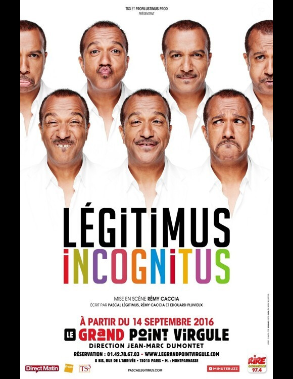 Pascal Légitimus dans "Légitimus Incognitus", mise en scène de Rémy Caccia, à partir du 14 septembre 2016, du mardi au samedi à 19h45, au Grand Point Virgule à Paris.