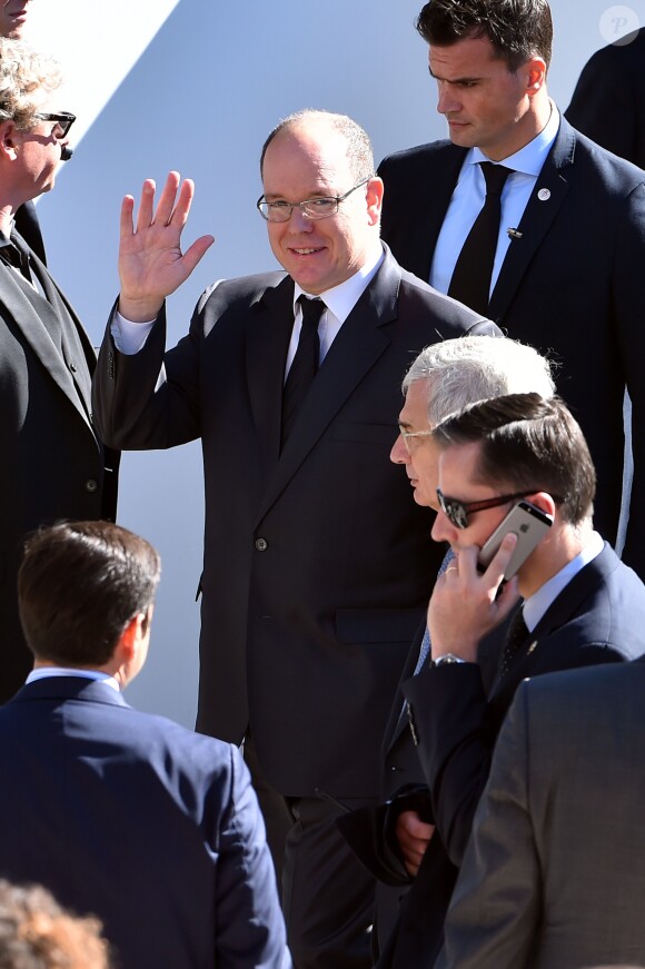 Le prince Albert II de Monaco - François Hollande lors de l'hommage National aux victimes de l'attentat de Nice le 15 octobre 2016. © Bruno Bebert / Bestimage