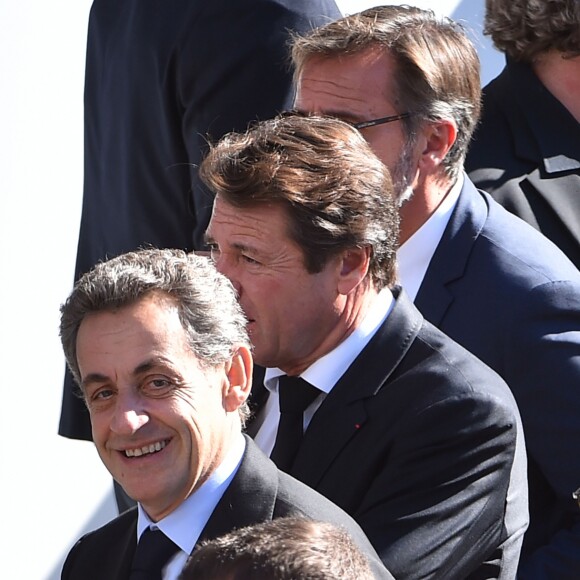 Christian Estrosi, Nicolas Sarkozy et François Fillon - François Hollande lors de l'hommage National aux victimes de l'attentat de Nice le 15 octobre 2016. © Bruno Bebert / Bestimage