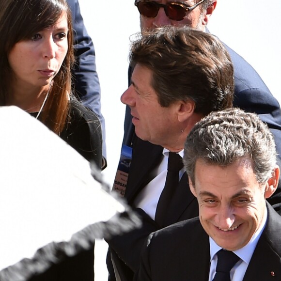 Christian Estrosi, Nicolas Sarkozy et François Fillon - François Hollande lors de l'hommage National aux victimes de l'attentat de Nice le 15 octobre 2016. © Bruno Bebert / Bestimage