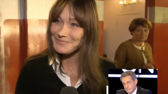 Carla Bruni-Sarkozy fait une apparition dans un sujet consacré à Nicolas Sarkozy et diffusé lors de l'émission "Punchline" de Laurence Ferrari, dimanche 16 octobre 2016 sur C8.