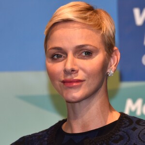 La princesse Charlene de Monaco lors de la remise des trophées des championnats du monde d'aviron de mer à l'espace Léo Ferré à Monaco, le 22 octobre 2016. © Bruno Bebert/Olivier Huitel/Bestimage-Crystal