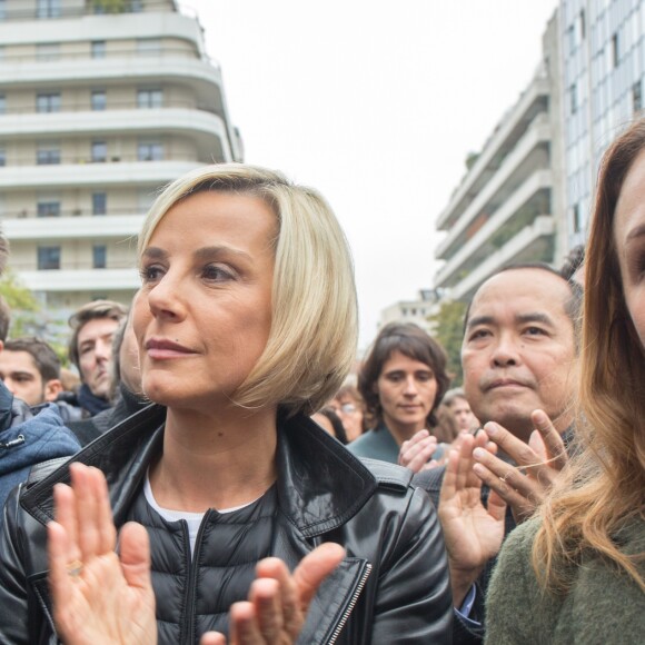 Laurence Ferrari - Rassemblement devant les locaux d'iTÉLÉ à Boulogne-Billancourt au neuvième jour de grève de la société des journalistes. Le 25 octobre 2016.