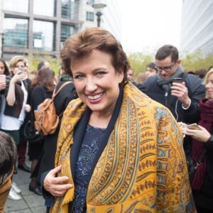 Roselyne Bachelot - Rassemblement devant les locaux d'iTÉLÉ à Boulogne-Billancourt au neuvième jour de grève de la société des journalistes. Le 25 octobre 2016.