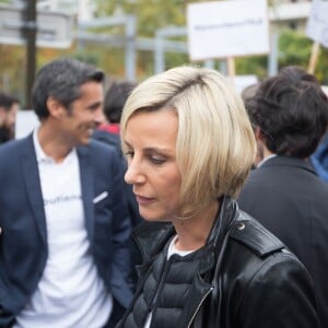 Laurence Ferrari - Rassemblement devant les locaux d'iTÉLÉ à Boulogne-Billancourt au neuvième jour de grève de la société des journalistes. Le 25 octobre 2016.